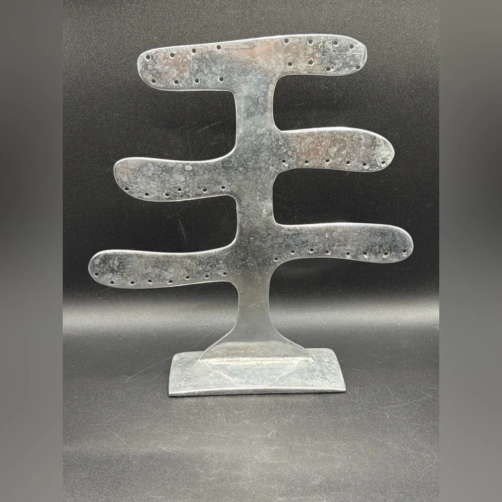Alamos Pewter Metal Abstract Form Earring Tree, Jewelry Organizer, Tabletop Art